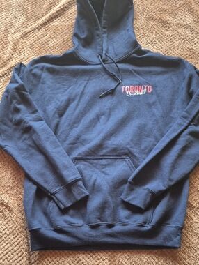 Genuine Merchandise .Blue Jay Navy Hoodie with Red Toronto Baseball Script